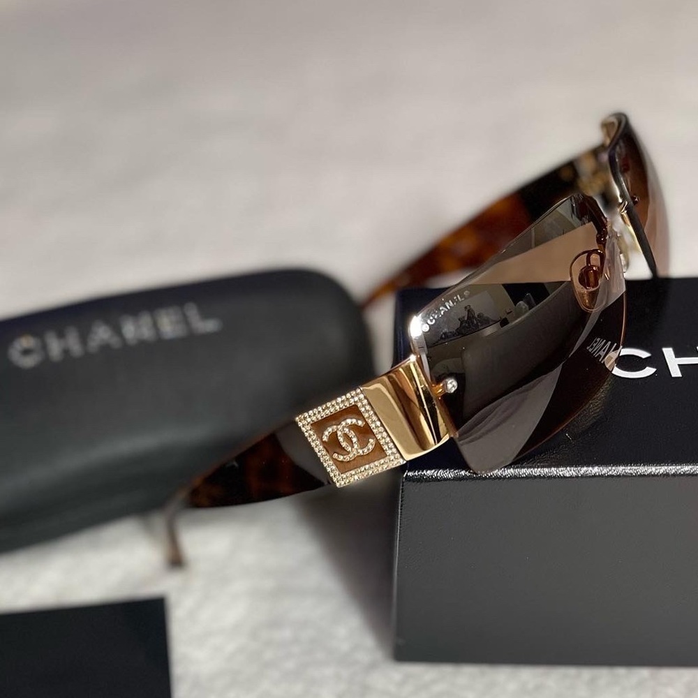 💯AUTH RARE CHANEL CRYSTAL SUNGLASSES 4095B BROWN GOLD TORTOISE LIKE NEW +CASE